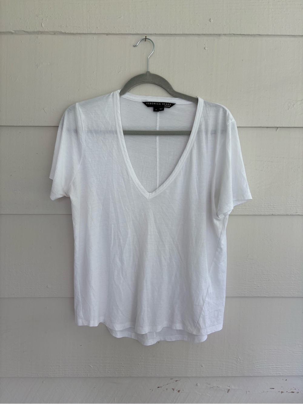 Veronica Beard White Pima Cotton V Neck Tee M Minimal Luxury Basic Top - Picture 2 of 6